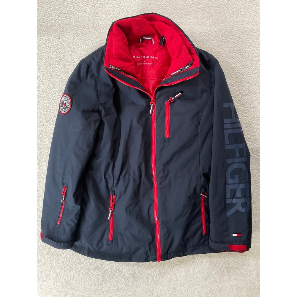 Tommy Hilfiger Womens Small 3-in-1 All Weather Jacket Navy Blue Red Graphic Logo